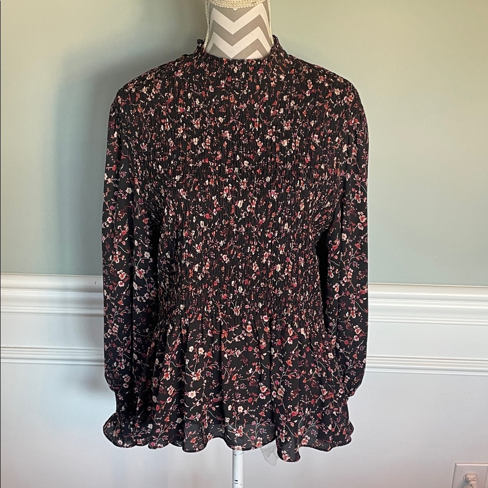 OPHELIA ROE Smocked High-Neck Black Floral Blouse Size 1X - Picture 2 of 10